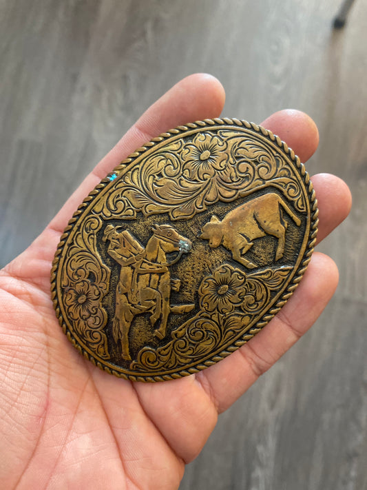 Vintage Brass Cowboy Belt Buckle