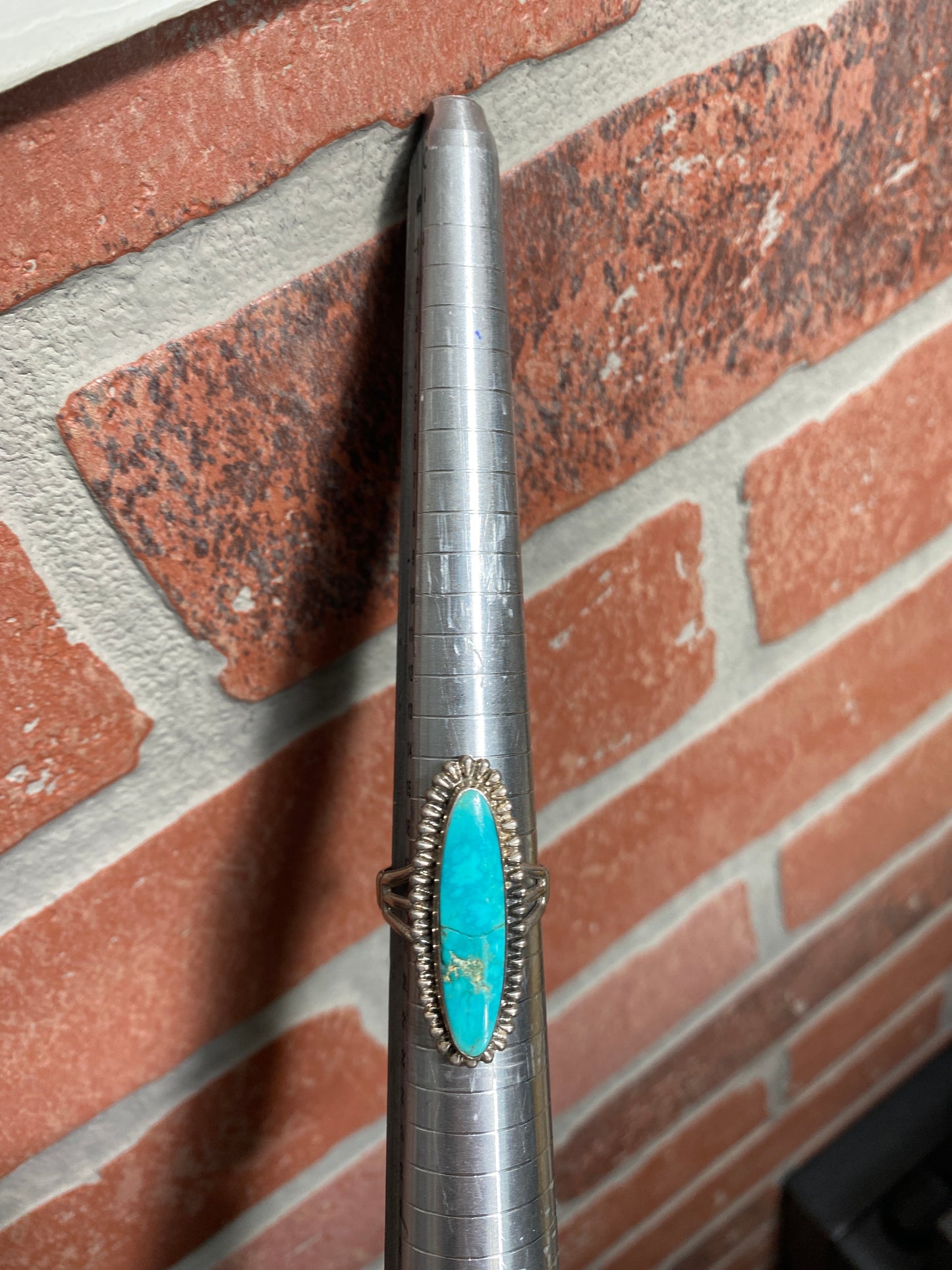 .925 Sterling Silver Turquoise Large Oval Cocktail Ring Sz 8.5”