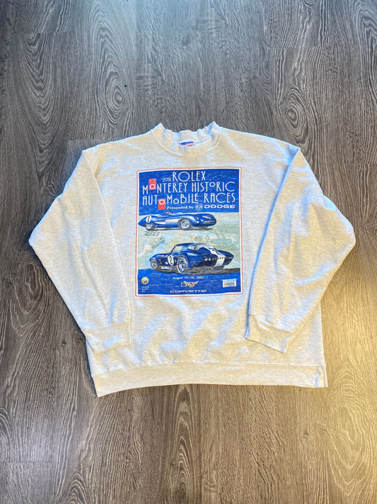 Vintage Y2K Rolex Monterey Automobile Races Crewneck Light Grey Sz Large