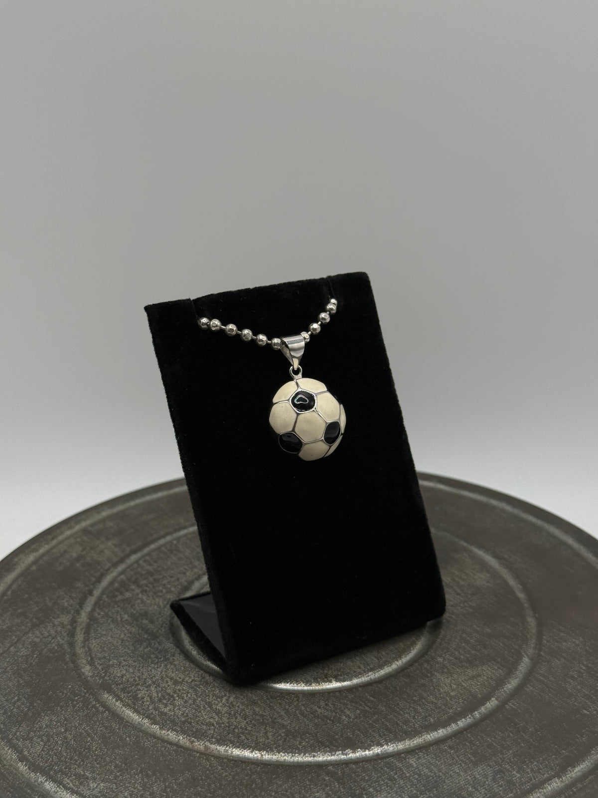 .925 Sterling Silver Soccer Ball Pendant – Black & White Enamel