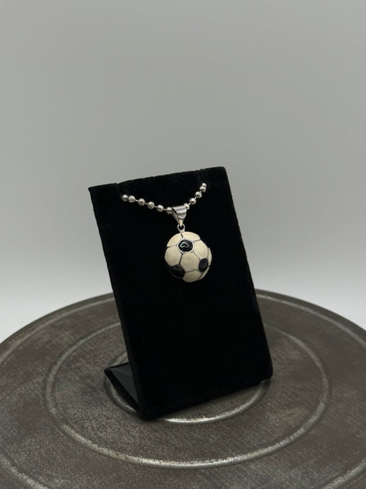 .925 Sterling Silver Soccer Ball Pendant – Black & White Enamel