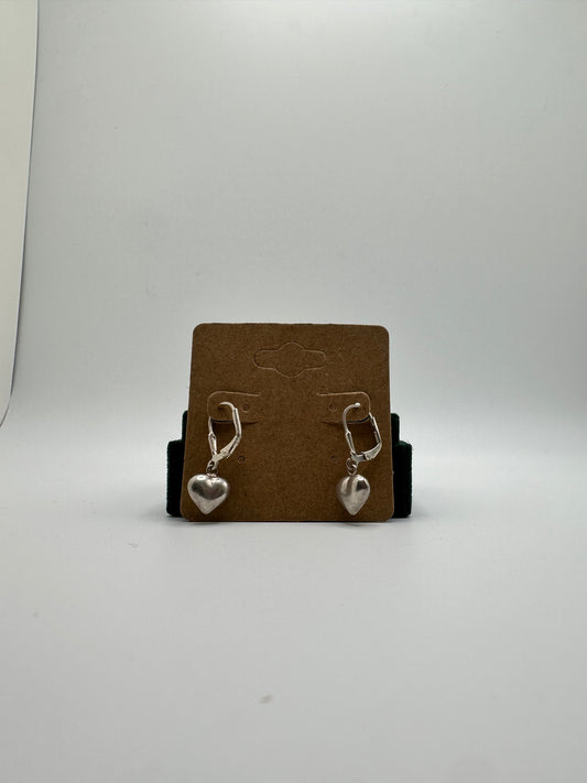 .925 Sterling Silver Puffy Heart Dangle Earrings