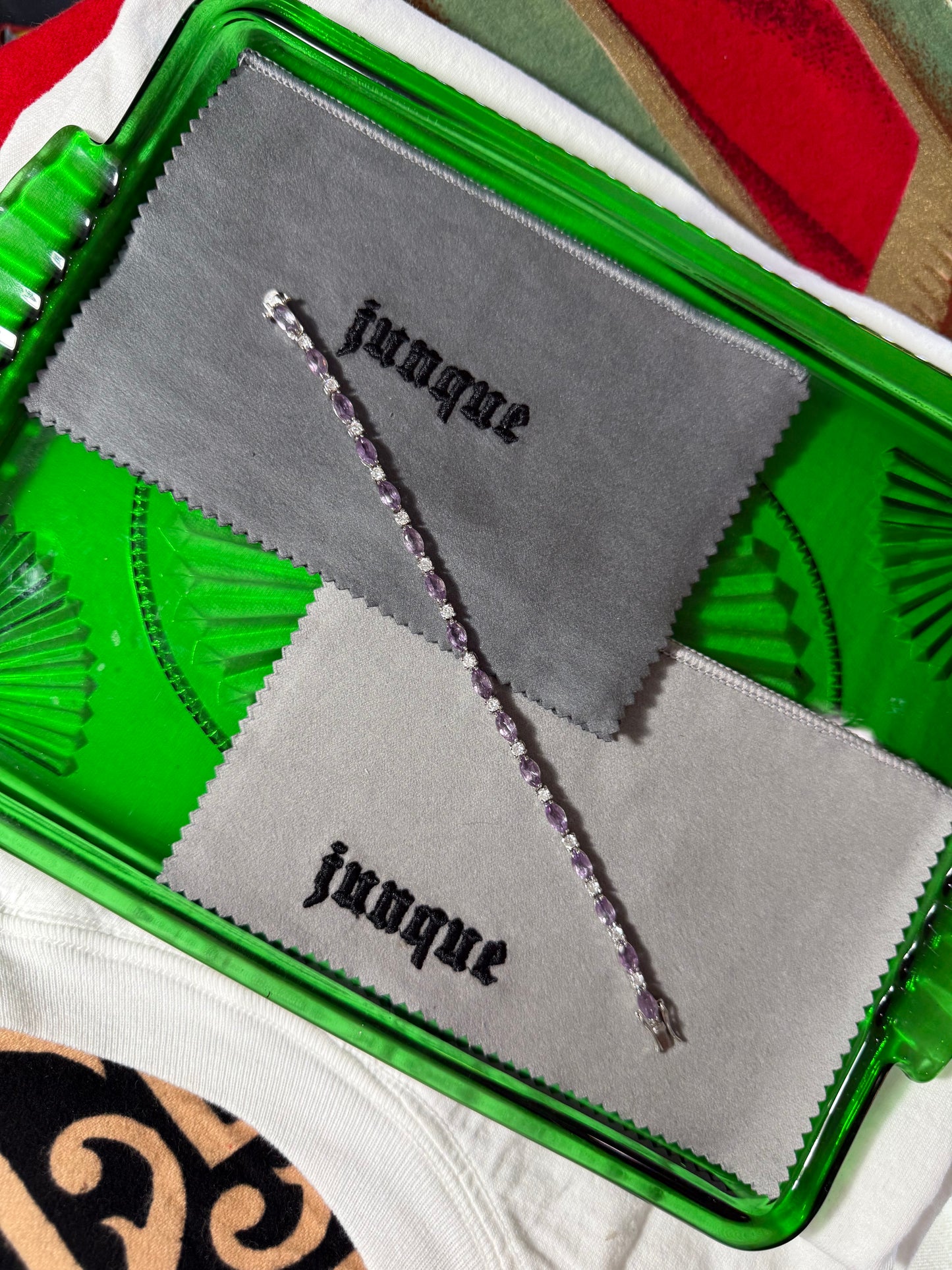 .925 Sterling Silver tanzanite purple CZ gemstone bracelet 7.5”