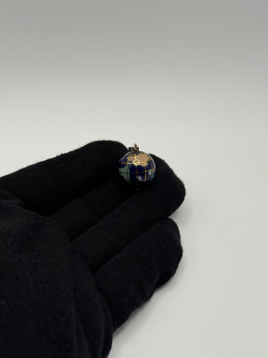 Vintage Globe World Map Pendant Blue Enamel Gold Tone