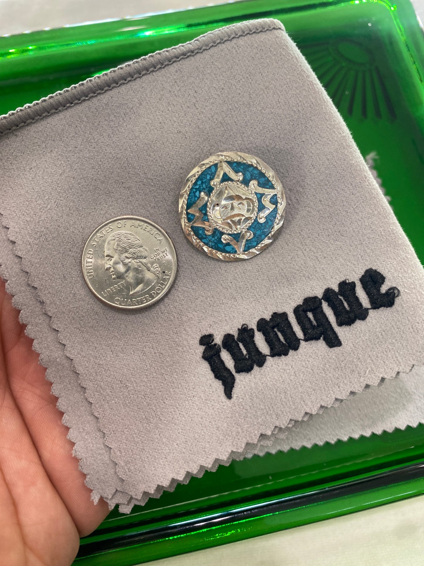 .925 Sterling Silver Aztec Mayan Turquoise Pendant
