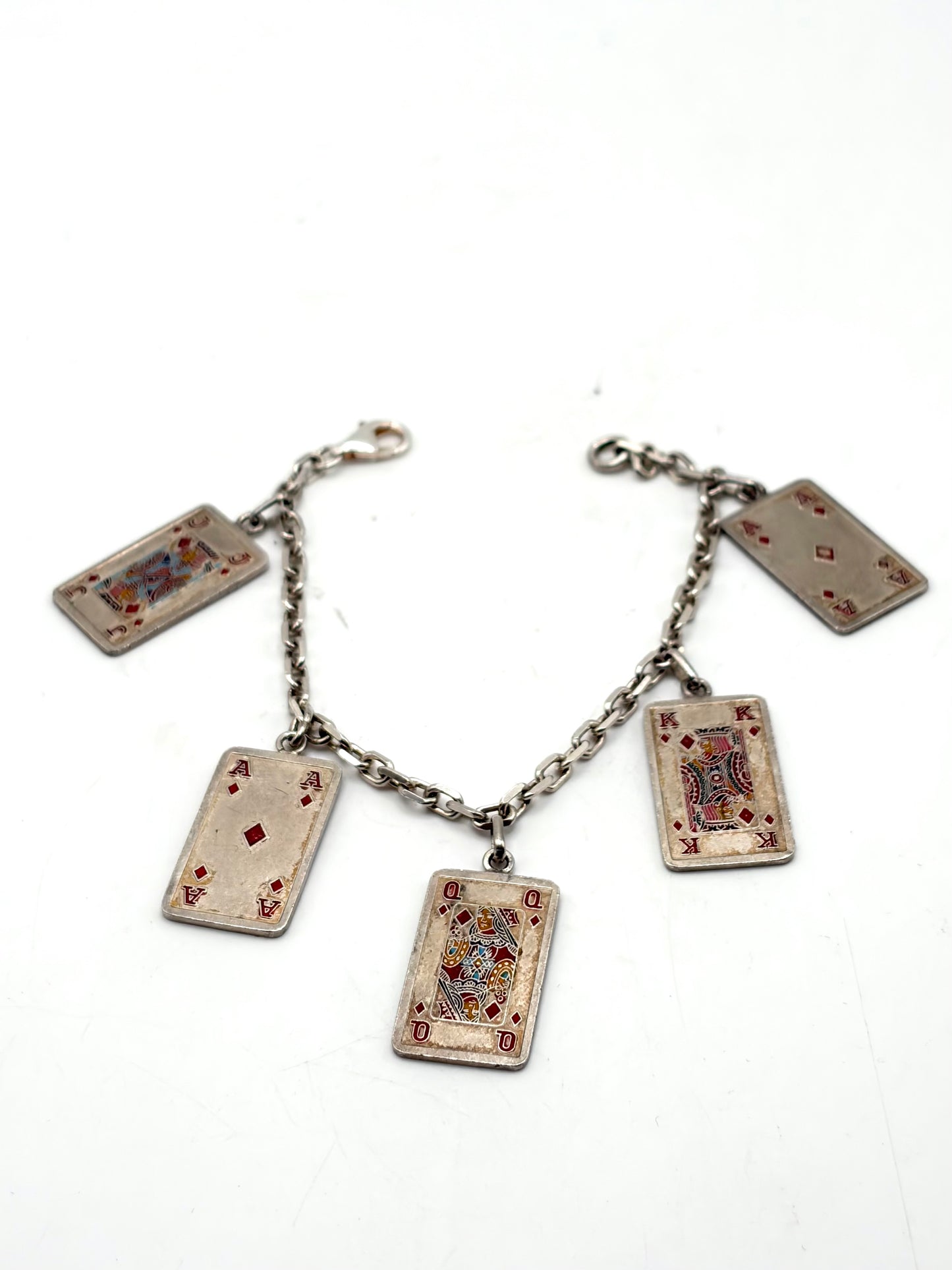 .925 Sterling Silver Poker Playing Card Charm Bracelet  6.5in