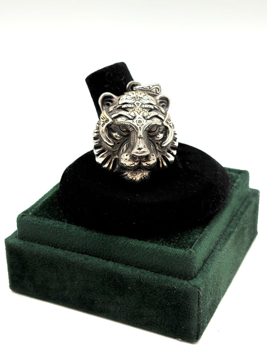 .925 Sterling Silver Tiger Head Pendent