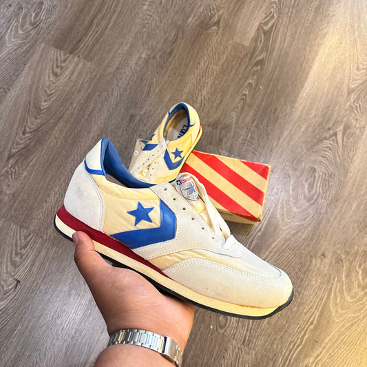 Vintage 1984 Converse Olympic Running Shoes Red White Blue Suede Nylon w/ Original Box USA