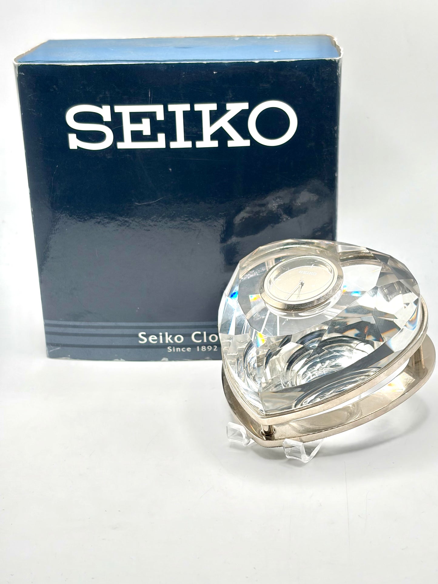 Seiko Glass Heart Desk Clock Quartz Movement