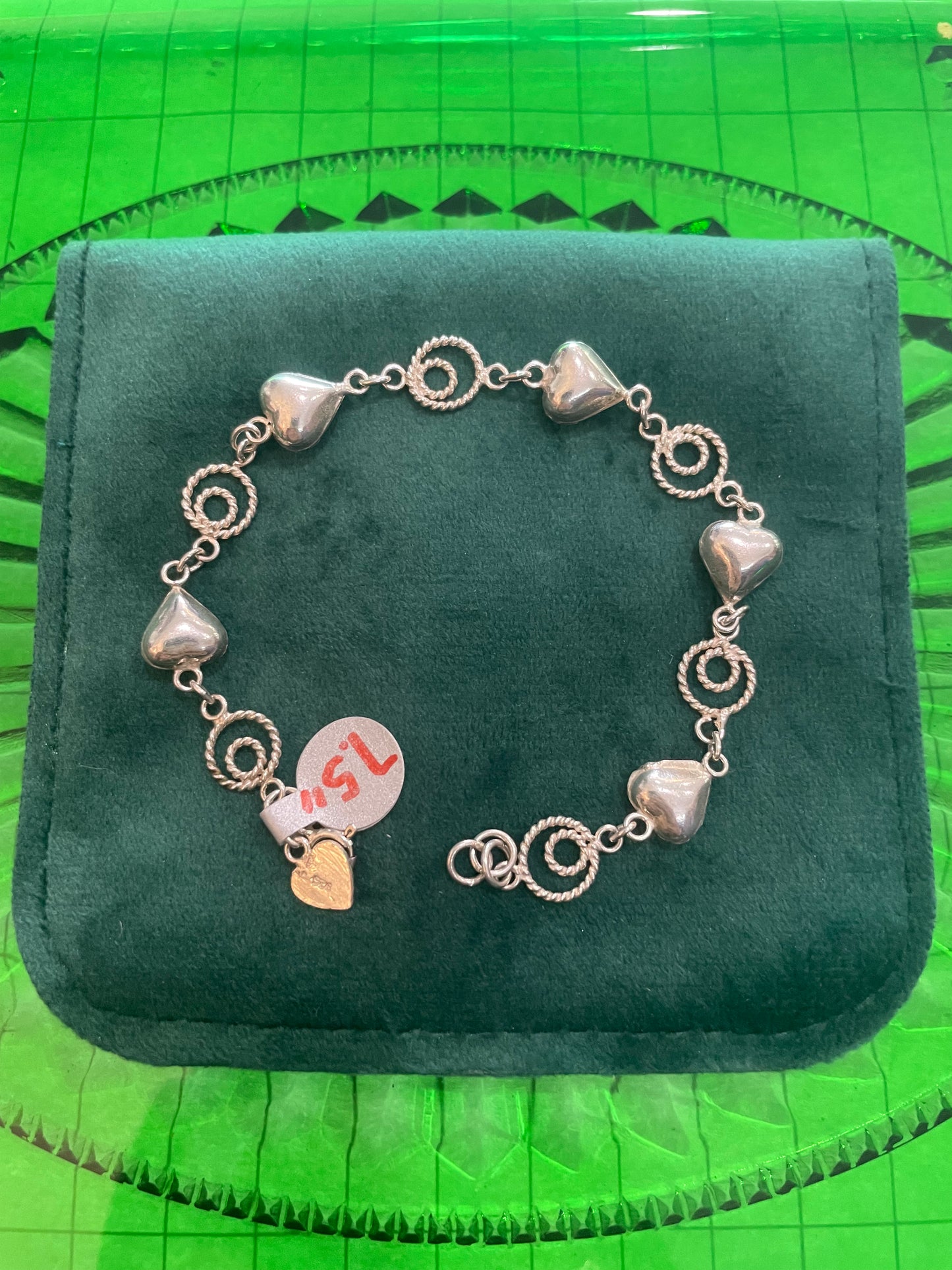 .925 sterling silver heart bracelet 7.5“