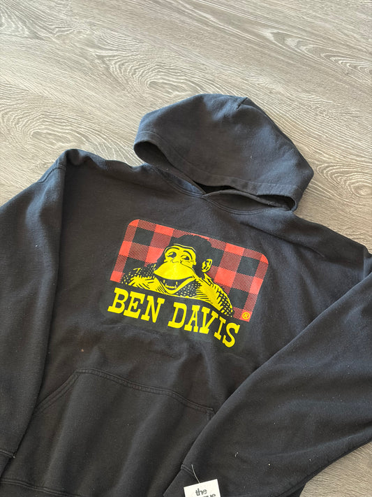 Ben Davis Plaid Logo Pullover Hoodie – Black Workwear Sweatshirt Sz. XL