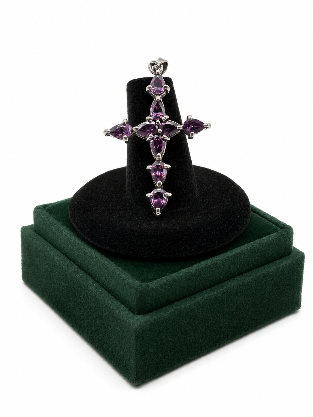 .925 Sterling Silver Cross with Stone Pendant