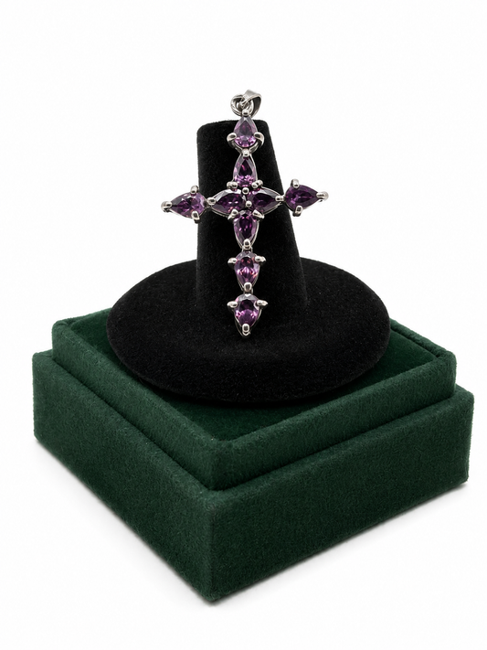 .925 Sterling Silver Cross with Stone Pendant
