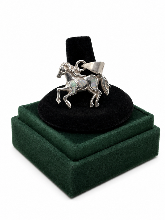 .925 Sterling Silver Horse with Stone Pendant