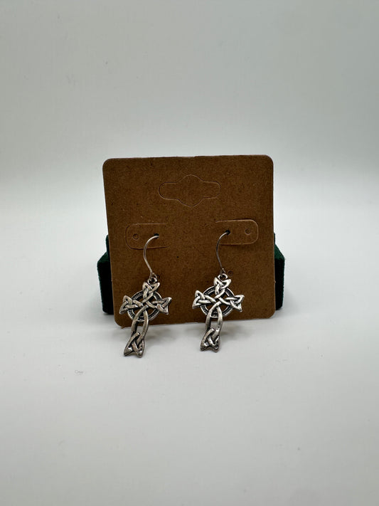 .925 Sterling Silver Celtic Cross Dangle Earrings
