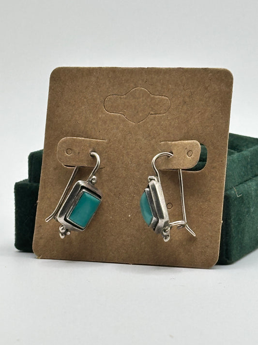 .925 Sterling Silver Turquoise Inlay Rectangular Drop Earrings