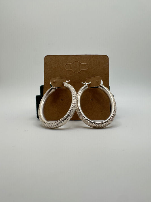 .925 Sterling Silver Diamond-Cut Large Hoop Earrings