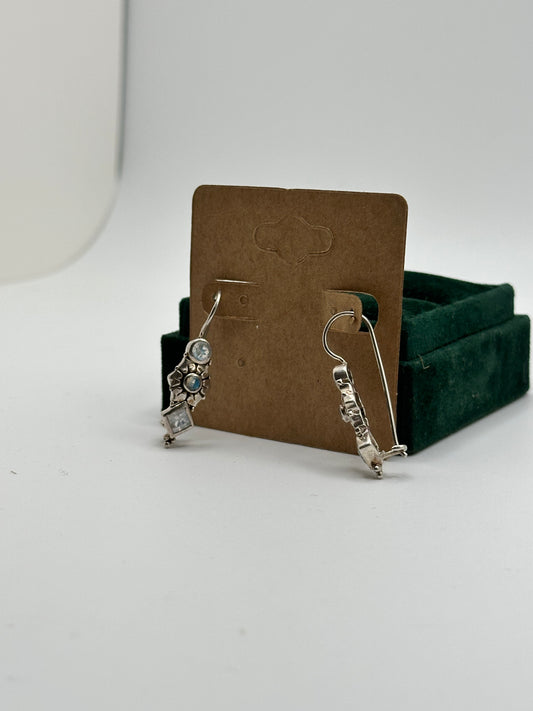 .925 Sterling Silver Multi-Stone Dangle Earrings (Blue & Clear Stones)