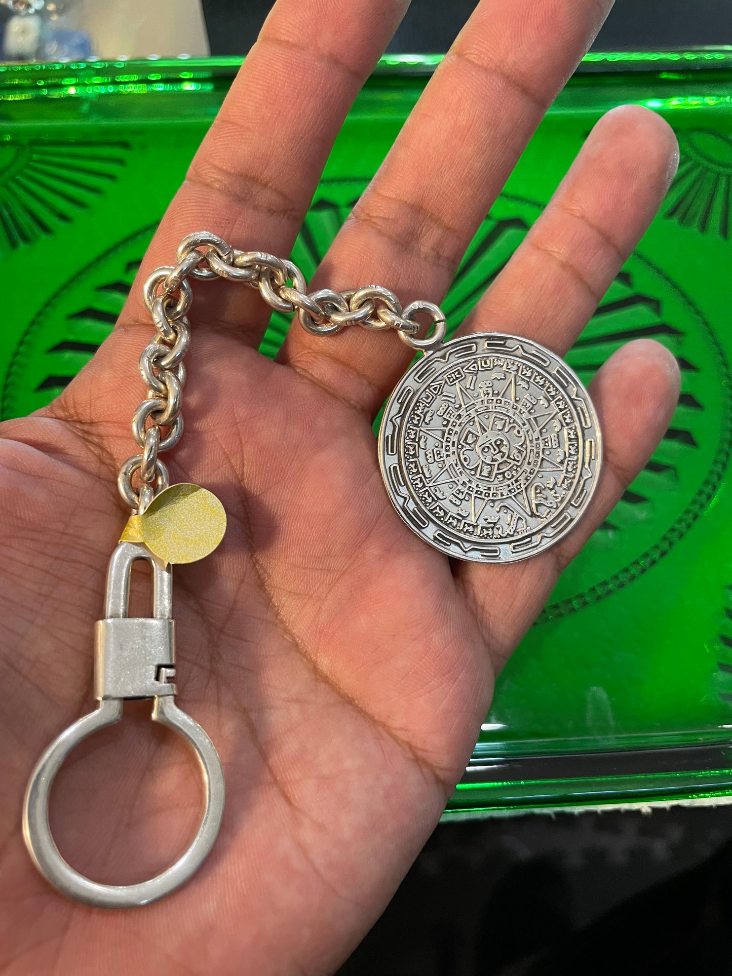 .925 sterling silver Aztec calendar keychain