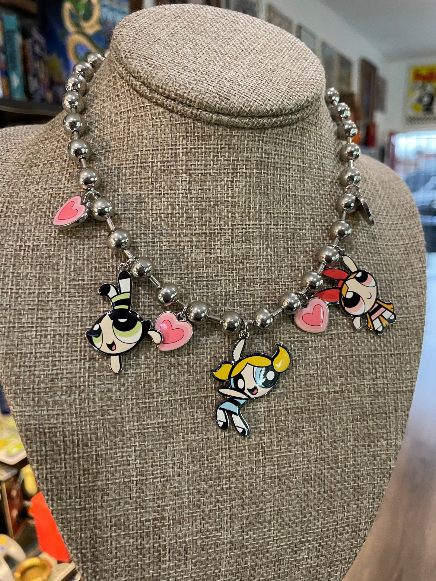 Power puffs girls stainless steal necklace