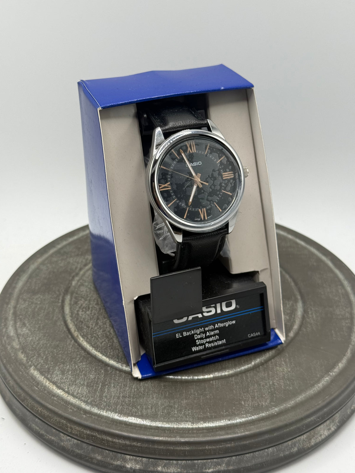 Casio Black and Gold Dial Leather Band Watch