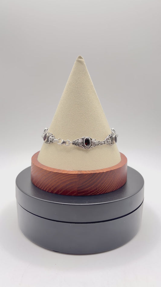.925 Sterling Silver Ruby Stone Bracelet 8in
