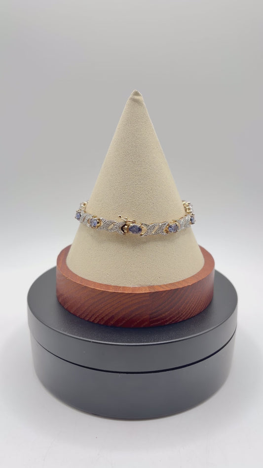 .925 Sterling Silver Two Tone CZ Stone Tennis Bracelet 7in